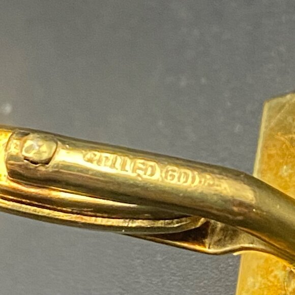 Vintage Rectangular Rolled Gold Cufflinks Ribbed Bar Design Groom Prom MCM - Picture 5 of 7